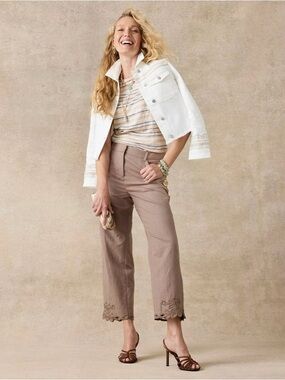 Chico's Taupe Scalloped Hem Cropped Pants